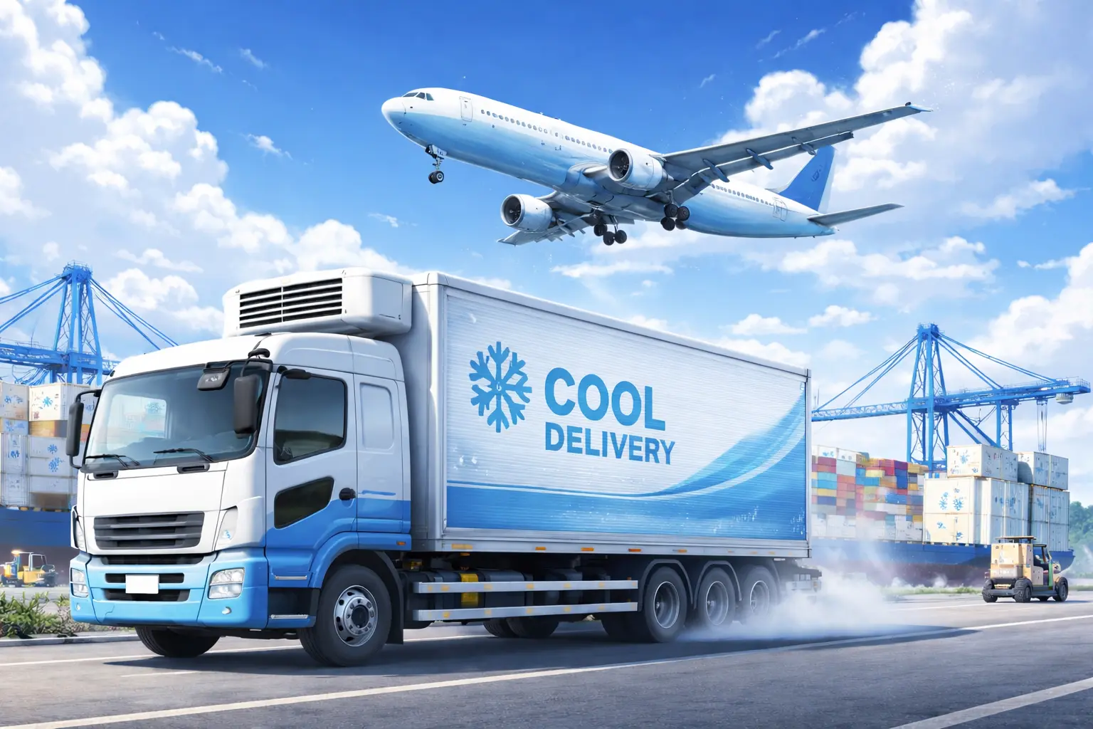 クール便配送のトラックと飛行機