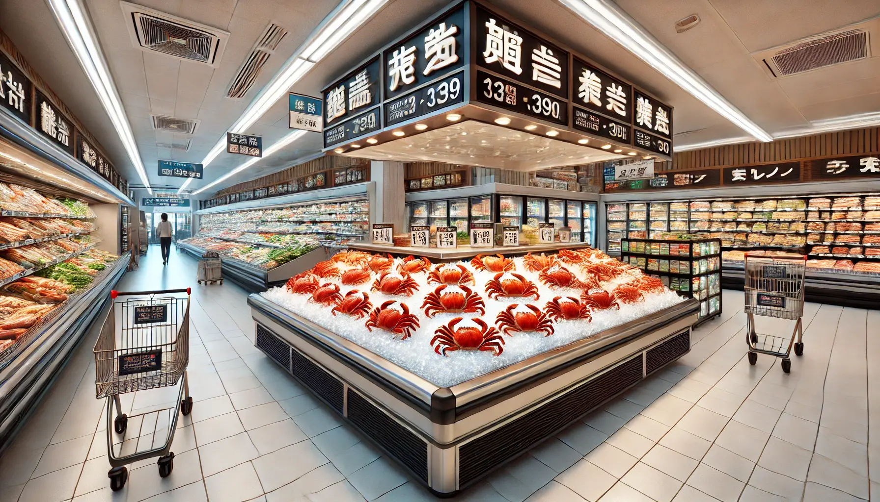 スーパーマーケット店内のカニ販売コーナー