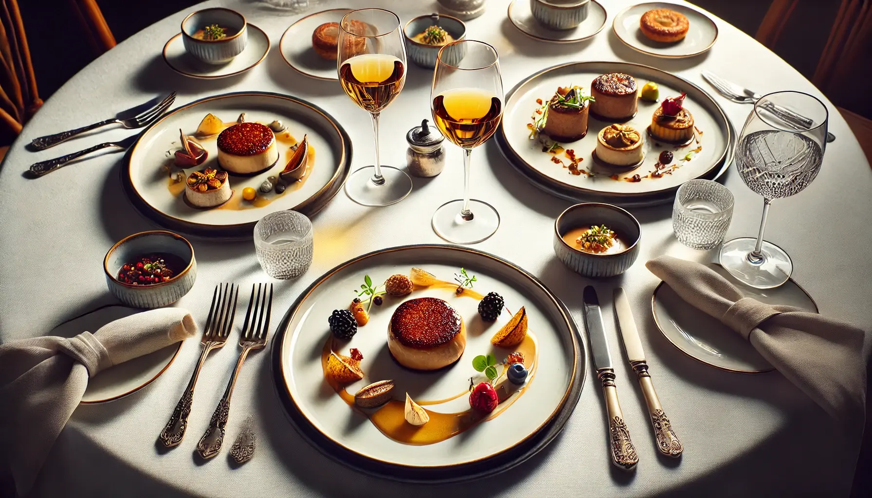 フォアグラのソテーを含むコース料理