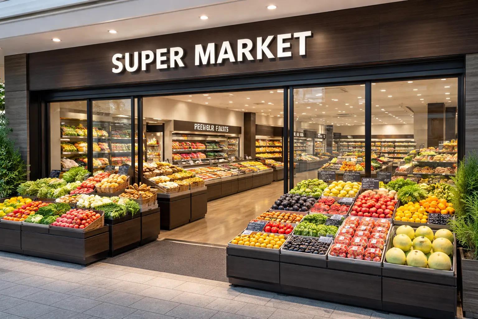 高品質な食材を販売するスーパーマーケット店頭