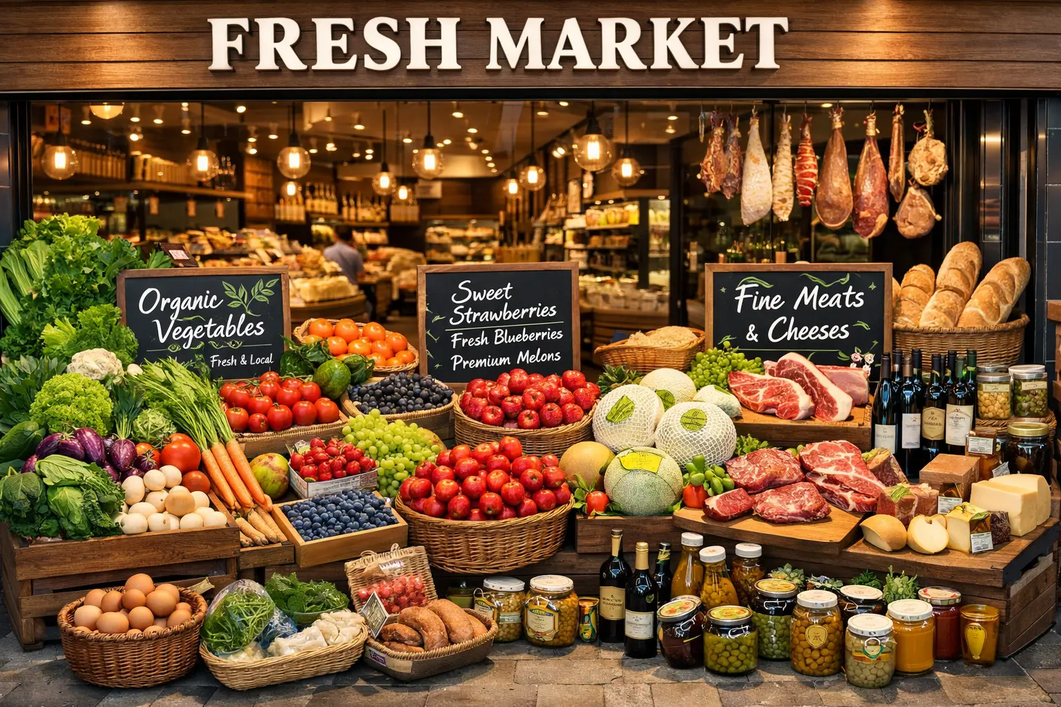 高品質な食材を販売するスーパーマーケット店頭