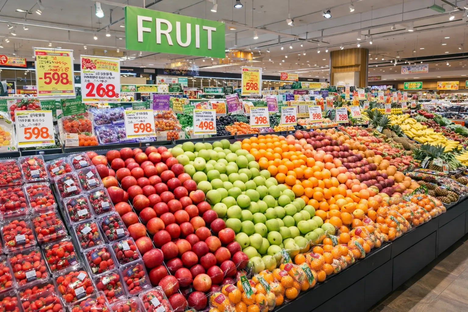 スーパーマーケット店内のフルーツ販売コーナー