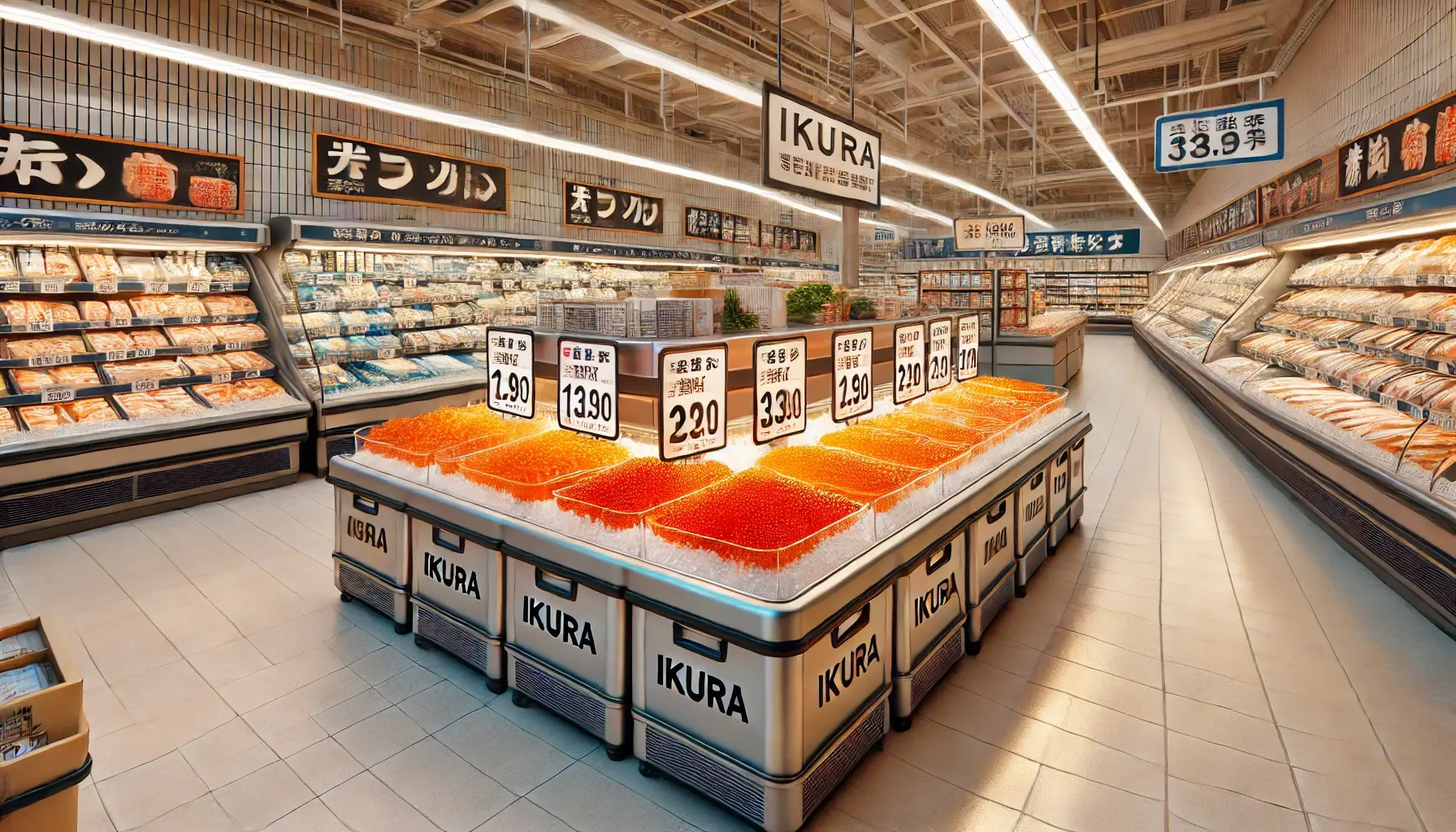 スーパーマーケット店内でいくらを販売しているコーナー