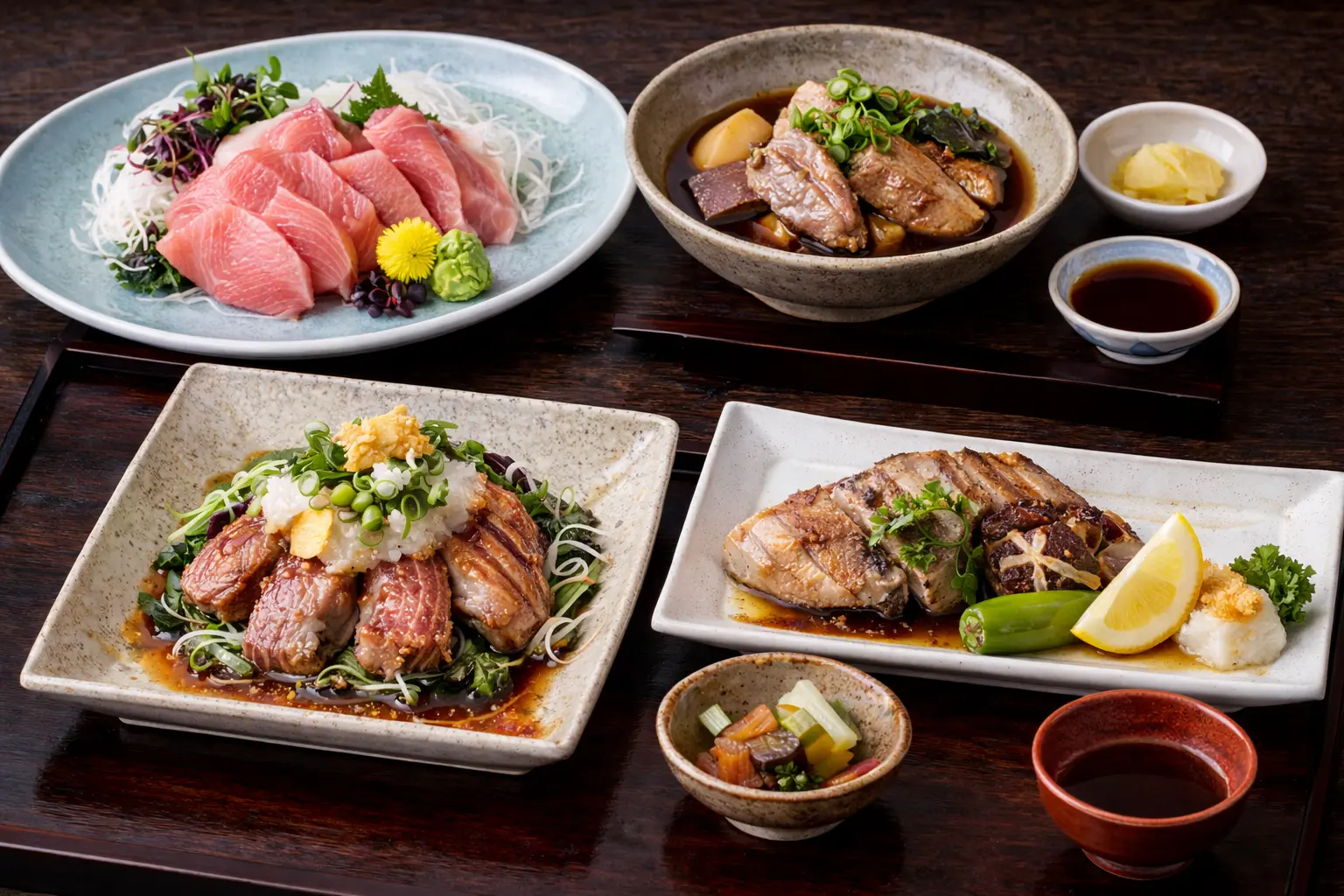 マグロホホ肉の料理、刺身・煮付けなど複数