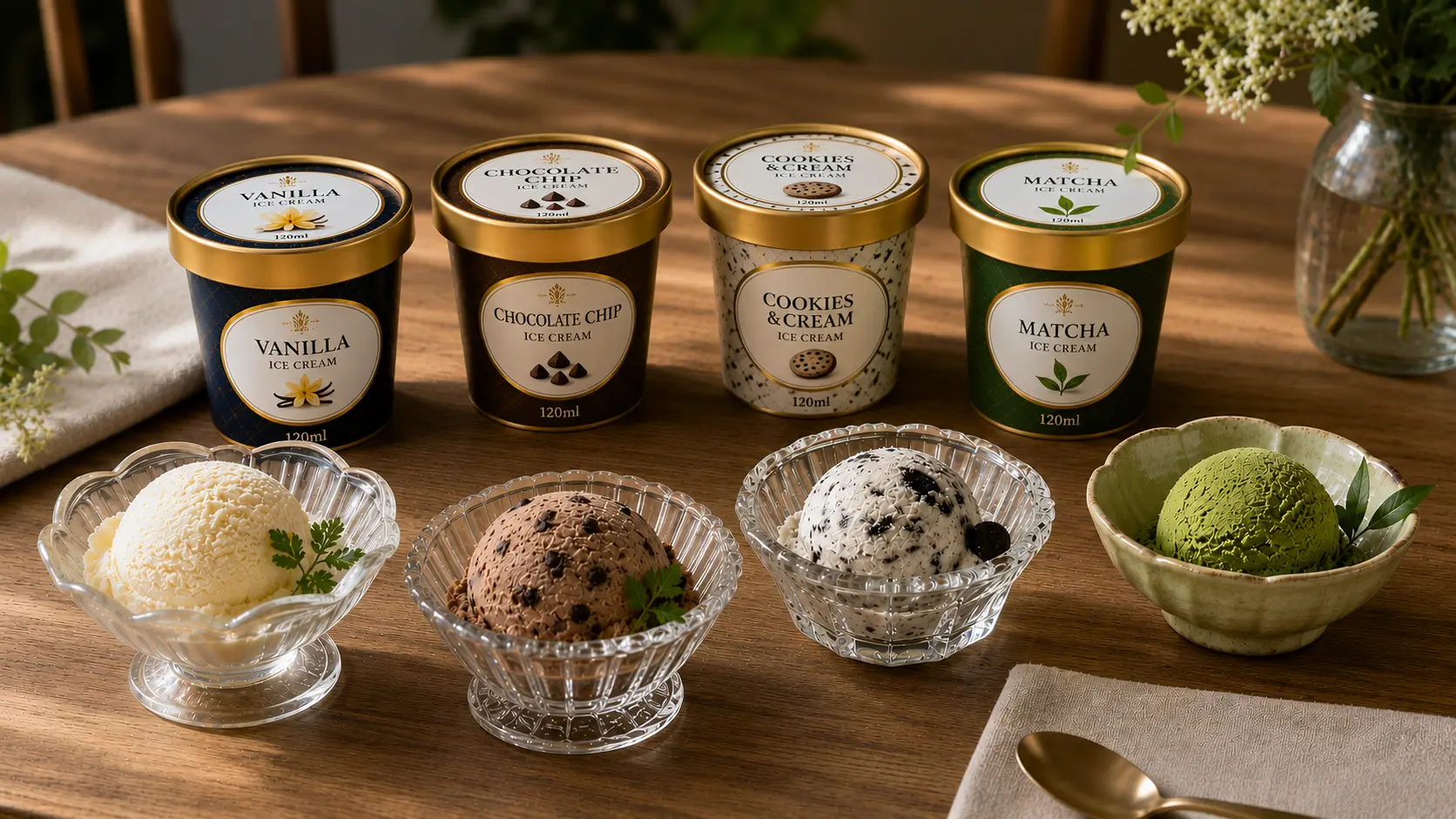 4種類のレディーボーデン風ミニカップサイズアイスクリーム